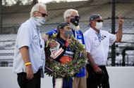 From left to right: Mike Lanigan, Takuma Sato, David Letterman, and Bobby Rahal at the 104th Indianapolis 500 - Source: Getty